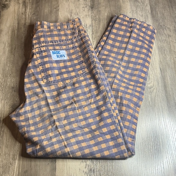 Basic Blues Pants - 90’s Y2K Breaker Jeans Basic Blues Brown & Navy Gingham High Rise Tapered Pants
